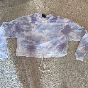 Crop Tie Dye Sweatshirt with Drawstring
